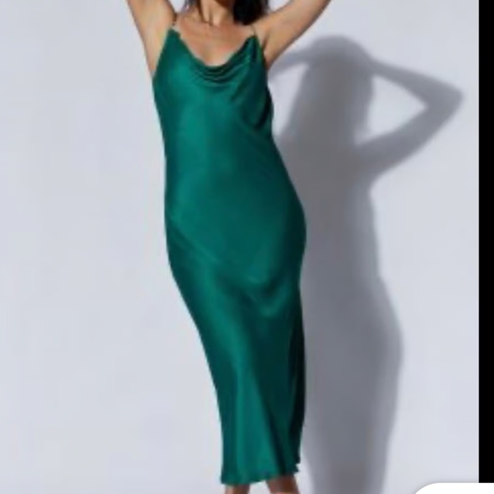 Meshki Teal Cowl Neck Slip Dress with Chain Straps